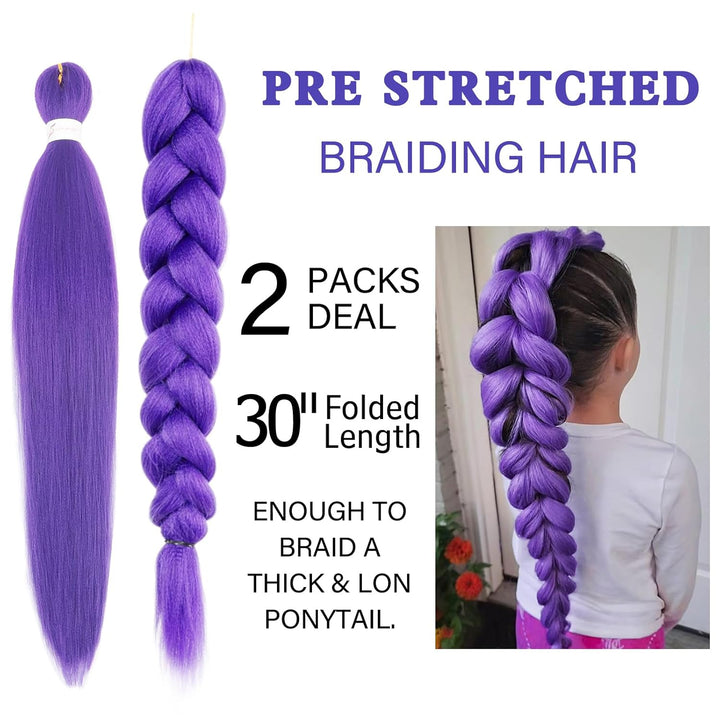 Long Purple Braiding Hair 30 Inch, Pre Stretched Synthetic Braiding Hair for Braids,2 Packs Purple Rumi Hair Extensions for Stage Party Halloween Costume Cosplay