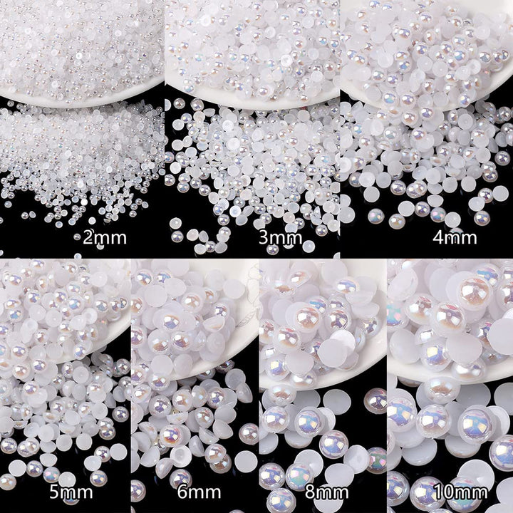5800 Pcs Half Pearls for Crafts, Flatback Pearls for Artwork Making, DIY Rhinestones Accessory Nail Art, Face Gems Jewels Flat Back Craft Pearls - White