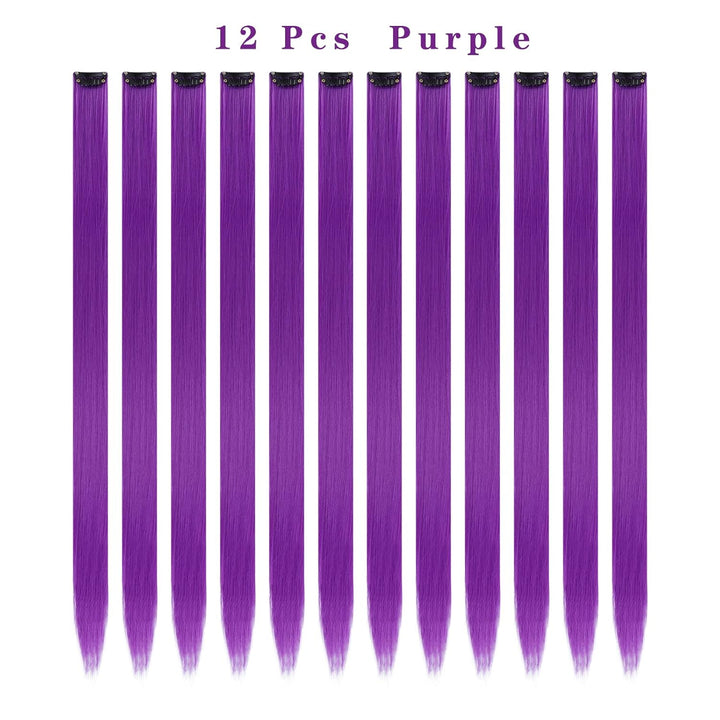 12PCS Colored Purple Hair Extensions Clip in Colorful Hair Extensions 22 Inch Rainbow Hair Extensions for Kids Women'S Gifts Blue Hair Extensions (22Inch,Purple)