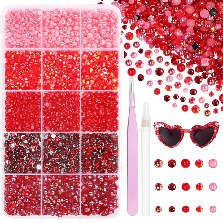 12000 Pcs White Flatback Pearls and Rhinestones for Crafting, 3-5 Mm Jelly Resin Rhinestones, Mixed Size Half Pearl Bedazzling Gems for Nail DIY Crafts Mugs Bottles Tumblers Clothes Makeup