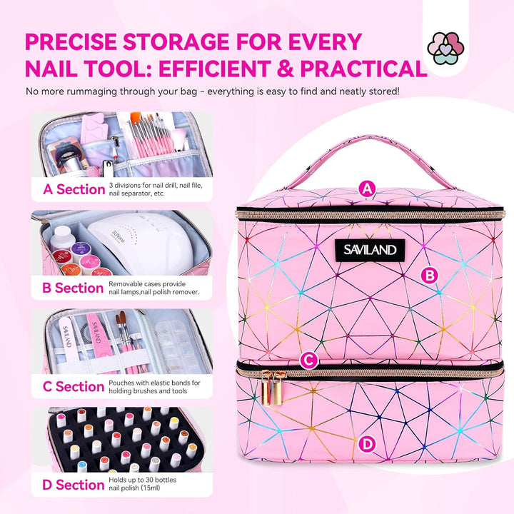 Nail Polish Organizer Bag: PU Leather Nail Polish Storage Organizer Holds 30 Bottles & Nail Lamp, Nail Polish Holder Travel Carrying Case Box Nail Tech Organizer Storage Bag for Nail Supplies