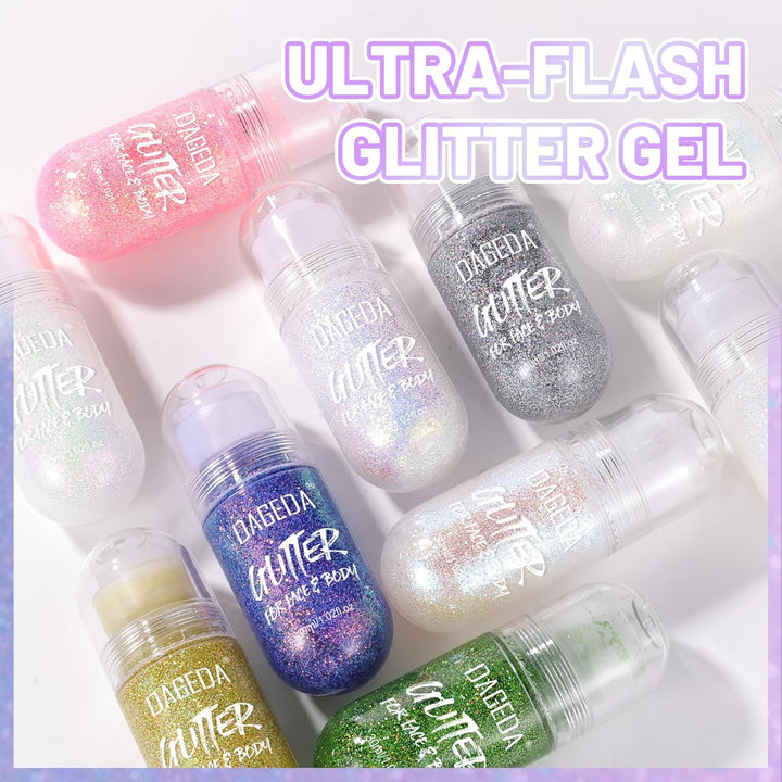 Body Glitter Gel, Roll-On Face Glitter for Mermaid Makeup Festival Rave Accessories, Holographic Hair Glitter Gel,Body Shimmer Halloween Makeup for Rave Party (Sparkling Pink)