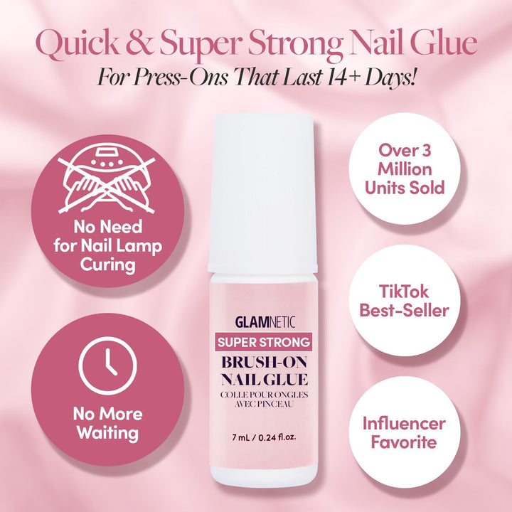 Super Strong Brush on Nail Glue | Brush Tip Applicator, Mess Free, Travel Friendly, Vegan | Durable & Long-Lasting | .24 Fl. Oz.