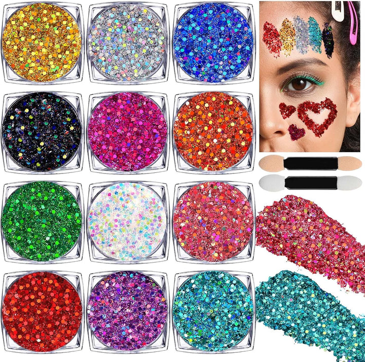 Body Glitter Face Glitter Makeup Festival Glitter, 12 Colors Face and Body Glitter Gel, Hair Glitter Gel, Body Makeup