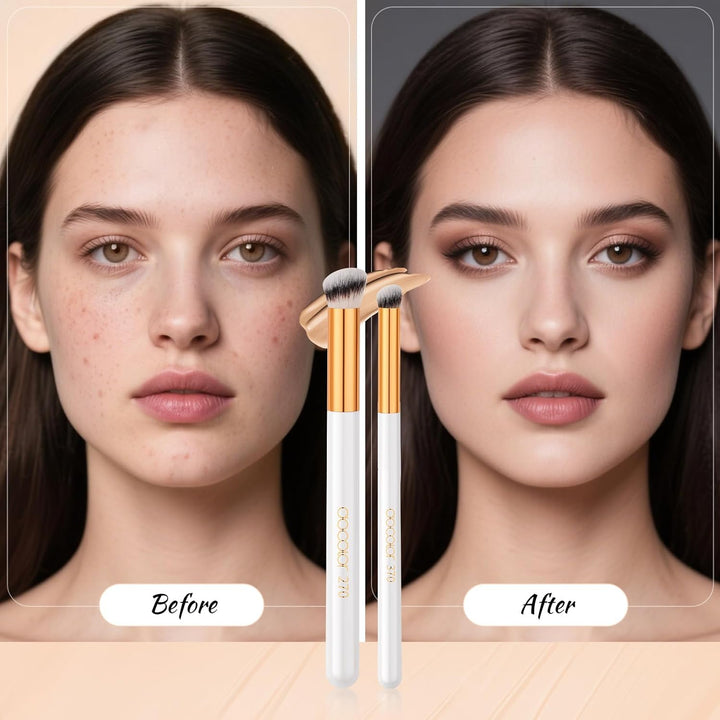 Concealer Brush, 2PCS Angled Concealer Brushes under Eye Mini Angled Flat Top Kabuki Nose Contour Brush for Concealing Blending Setting