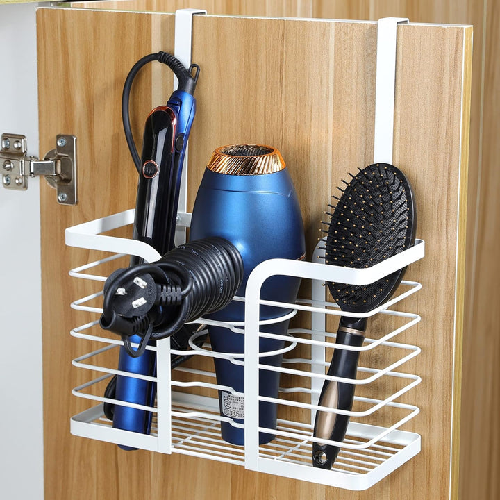 Hair Dryer Holder Adjustable Height - Hair Tool Organizer White Bathroom Organizer Hot Styling Tools Storage for Hair Dryer, Flat Iron, Curling Iron, Straightener