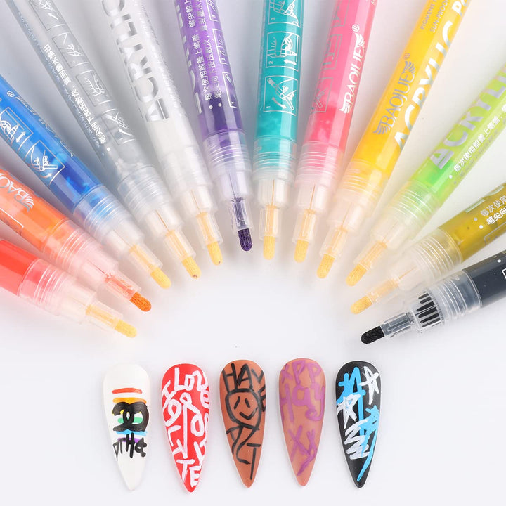 Nail Art Graffiti Pen Set 12Pcs Waterproof Drawing Marker Pen for Nails Neon Enamels Black White Quick Dry Nail Art Painting Pen DIY Abstract Lines Pen for Nail Art Nail Salon Supplies