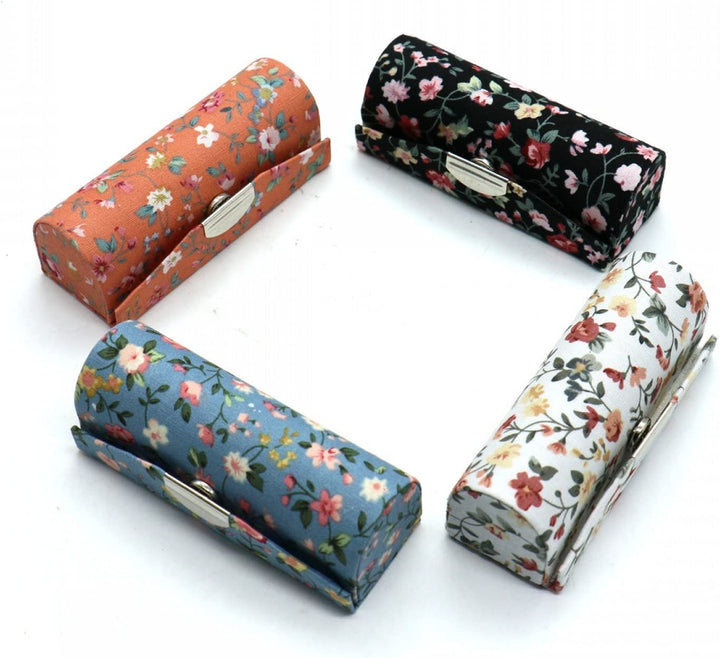 4 Pcs Ladies Floral Lipstick Case Holder with Mirror, Cosmetic Storage Kit Makeup Travel Cases Organizer Bag for Purse