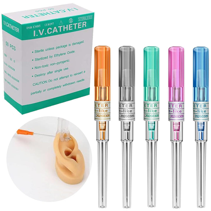 100Pcs Mixed Piercing Needles -  20G 18G 16G 14G 12G Hollow Needles Ear Nose Piercing Needle for Lip Tongue Belly Navel Nipple Professional Piercing Tools