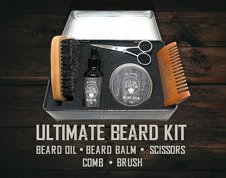 - Ultimate Beard Kit - Beard Grooming Kit with Beard Brush, Beard Comb, Beard Balm, Beard Oil, Beard & Moustache Scissors - Gifts for Men
