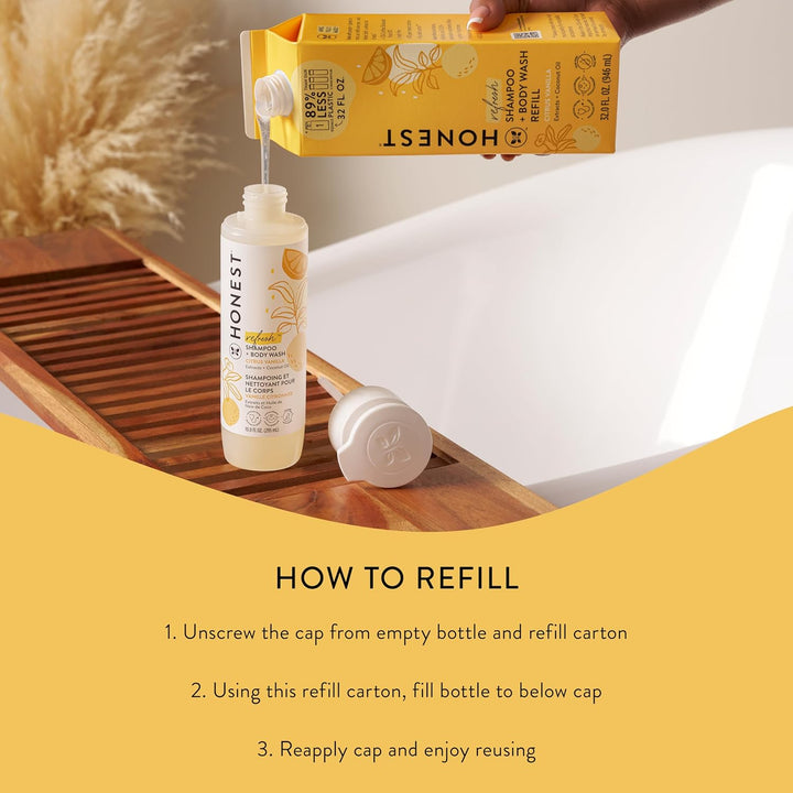 2-In-1 Cleansing Shampoo + Body Wash Refill Carton | Gentle for Baby | Naturally Derived, Tear-Free, Hypoallergenic | Citrus Vanilla Refresh, 32 Fl Oz