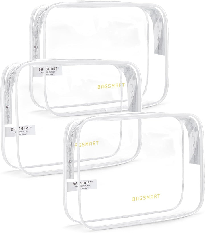 Clear Toiletry Bag, 2 Pack TSA Approved Travel Toiletry Bag Carry on Travel Accessories Bag Airport Airline Quart Size Bags Water Repellent Makeup Cosmetic Bag for Women (Black-2Pcs)