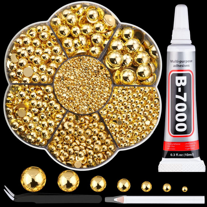 Nail Art Flat Back Half round Pearl Kits 3, Mixed Sizes 6000 Pcs White Small Pearls for Nails with Picking Tools for Graduation Cap Decorations Home DIY Body Face Craft Salon Use