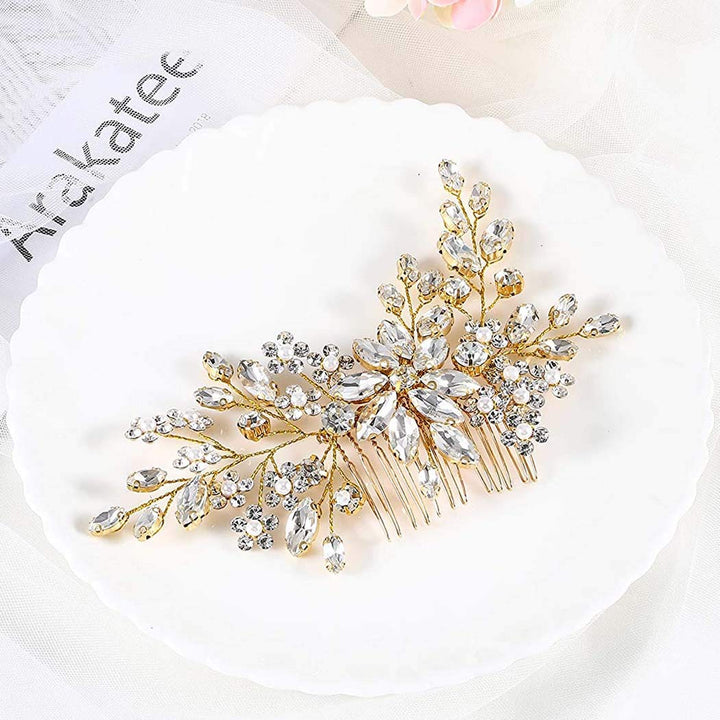 Crystal Bridal Hair Combs Rhinestones Hairpieces Flower Wedding Clips Accessories for Brides and Women Pack of 1(Silver)