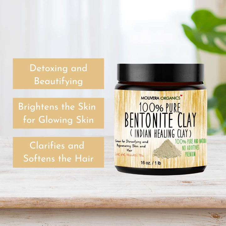 Premium 1 Lb Bentonite Clay Pure, Natural Detoxifying Clay for Face Masks, Hair Care & More - Best Healing Clay - USA Made