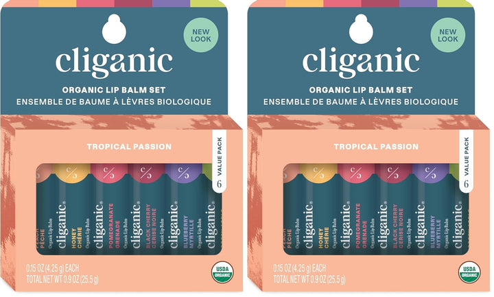 Organic Lip Balm Set (6 Flavors) - 100% Natural Hydrating, Moisturizing for Dry Cracked Lips, for Men & Women