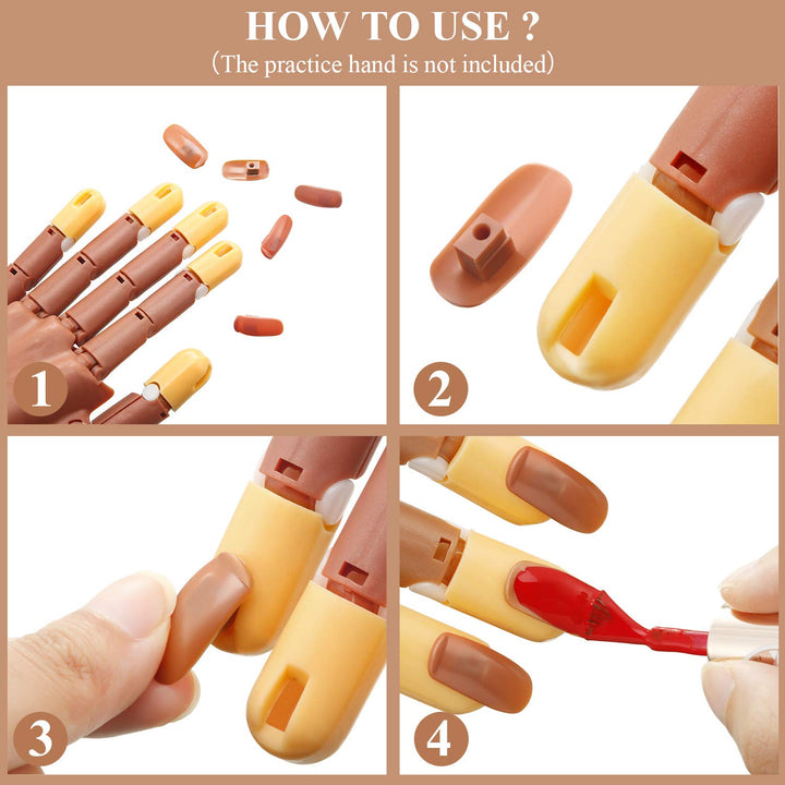 400 Pieces Replacement Refill Nail Tips False Fake for Flexible Nail Training Hand Practice Display Manicure Supply DIY (Brown)