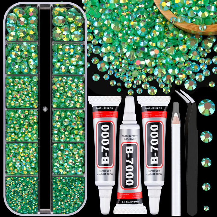 30000Pcs Resin Jelly Rhinestones for Bedazzling, Multicolor 3Mm Flatback Gems for Diamond Art, Bedazzler Kit with 3Pcs 10Ml B7000 Jewelry Glue for Nail Art Crafting Book Makeup