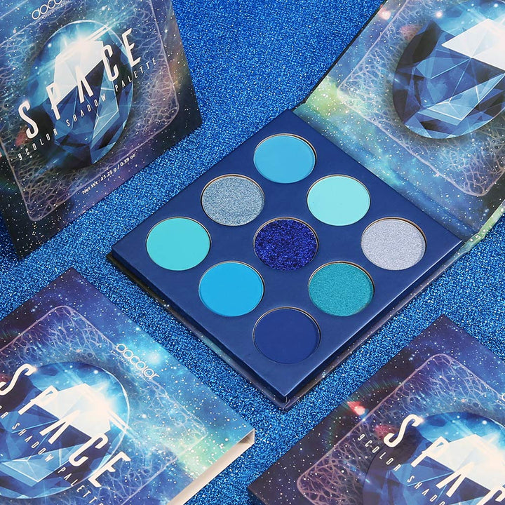 Eyeshadow Palette 9 Colors Blue Eyeshadow Gemstone Shadow Palette Highly Pigmented Mattes Shimmers Smokey Glitter Cream Colorful Powder Blendable Long Lasting Waterproof Makeup Palette