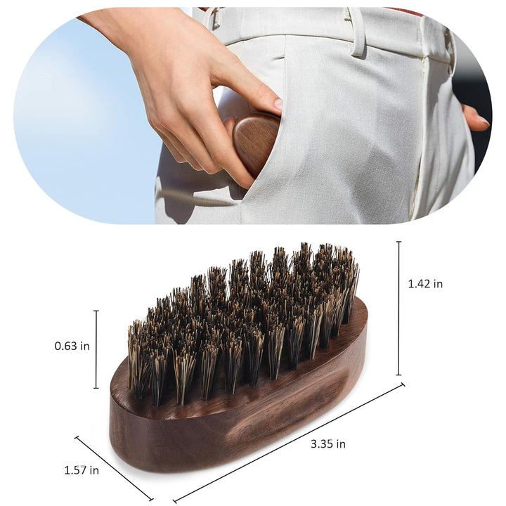 Small Travel Beard Brush - Natural Boar Bristles with Black Walnut Wood