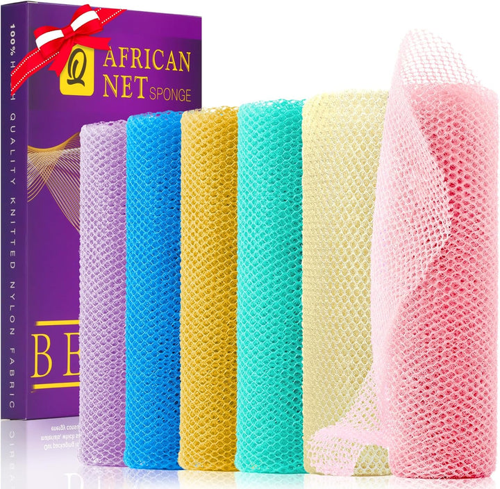 3 Pieces African Bath Sponge African Net Long Net Bath Sponge Exfoliating Shower Body Scrubber Back Scrubber Skin Smoother,Great for Daily Use (Pink,Yellow,Purple)
