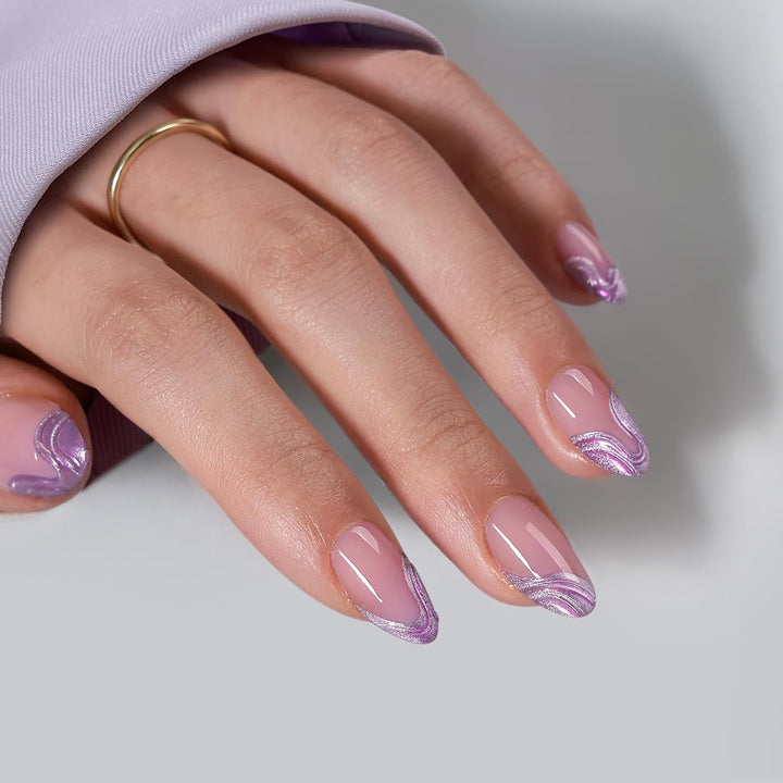 French Tip Press on Nails Almond - Black Press on Nails Short, Glue on Nails for Women Gift, Supremely Fit Natural Reusable Stick on Nails in 16 Sizes - 32 Fake Nails Kit, Black French