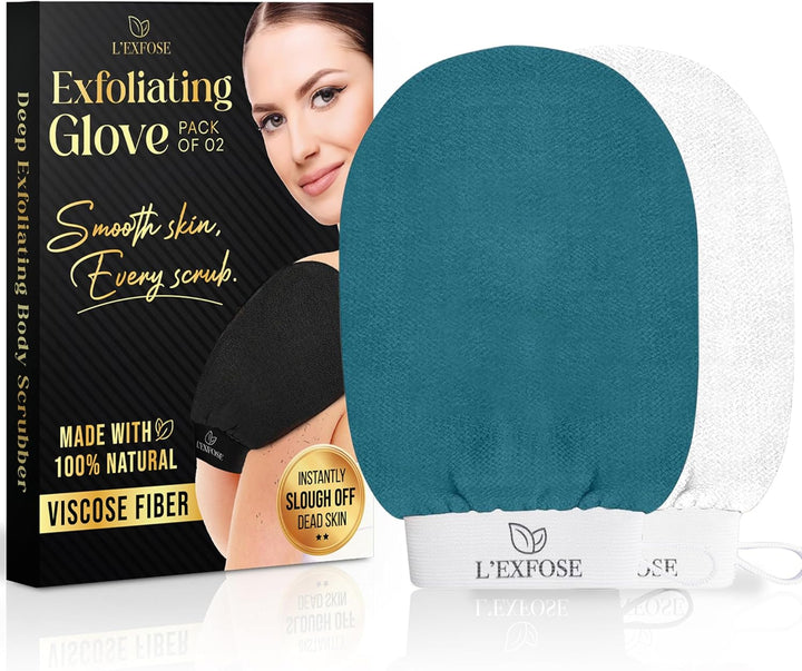 Kessa Hammam Deep Exfoliating Glove 2Pc - Korean Exfoliating Mitt for Shower Ideal for Dead Skin Remover, Keratosis Pilaris & Self-Tanning to Improve Skin Tone Made with 100% Natural Viscose