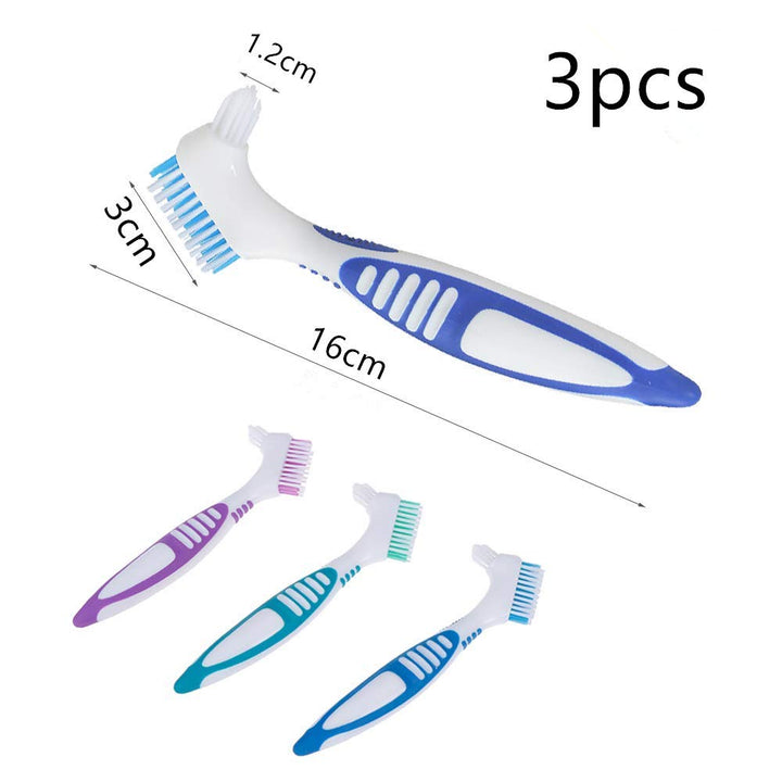 3 Pcs Denture Cleaning Brush Portable Cleaning Brush False Teeth Brushes for Denture Care Denture Cleaner with Multi-Layered Soft Bristles and Dual Angled