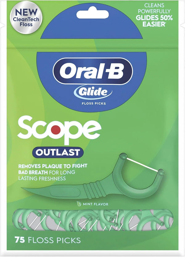 Glide Complete Floss Picks, Dental Floss Picks, Scope Outlast, 75-Ct, Toothpicks Floss Picks