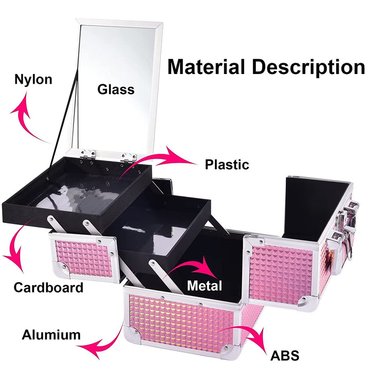 Makeup Train Case Makeup Case Organizer Portable Cosmetic Box Storage with 2 Trays Mirror Locking Make up Travel Case for Nail Kits Cosmetics Craft Traveling Makeup Box Mermaid Pink