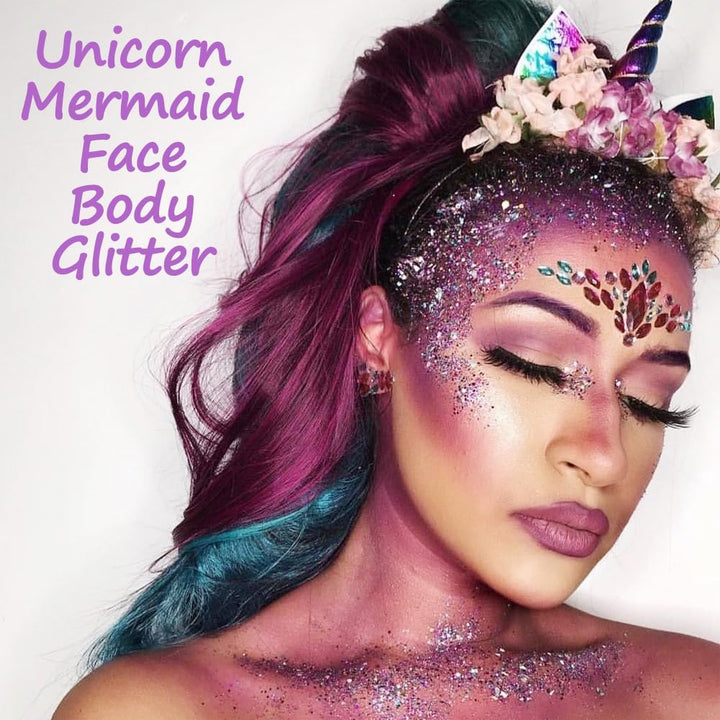 Purple Body Glitter Stick,Singer Concert Outfit Face Glitter Makeup for Women,Hair Glitter Gel for Kids,Festival Rave Pride Accessories,Mermaid Sequins Chunky Glitter Face Paint,0.56Oz