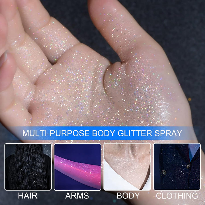 Body Glitter Spray, Temporary Shiny Hairspray for Face, Hair, Clothing, Long Lasting Quick-Drying Shimmer Mist for St. Patrick'S Day, Music Festival Rave, Nightclub Party, Prom, 2Oz