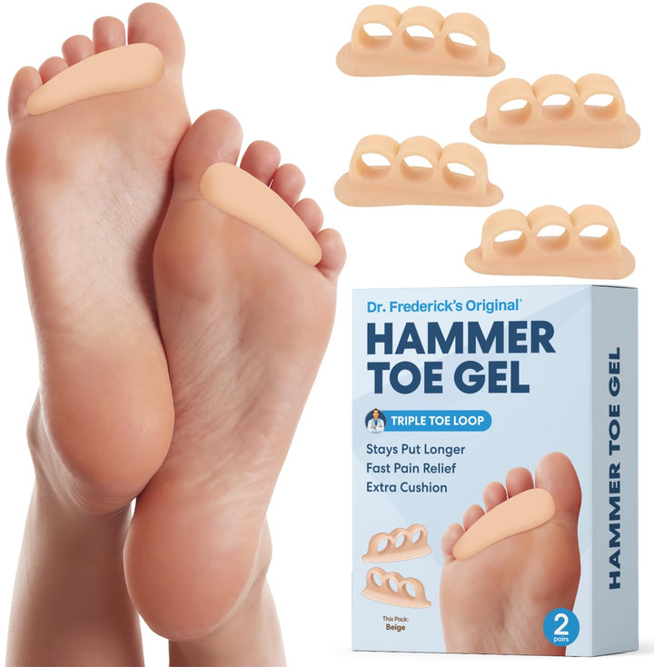 Hammer Toe Gels - 2 Pairs - Hammertoe Support Crest for Women & Men - Cushion & Temporary Splint for Toe Alignment, Crooked Toes, and Pain Relief - White - 1 Loop Design