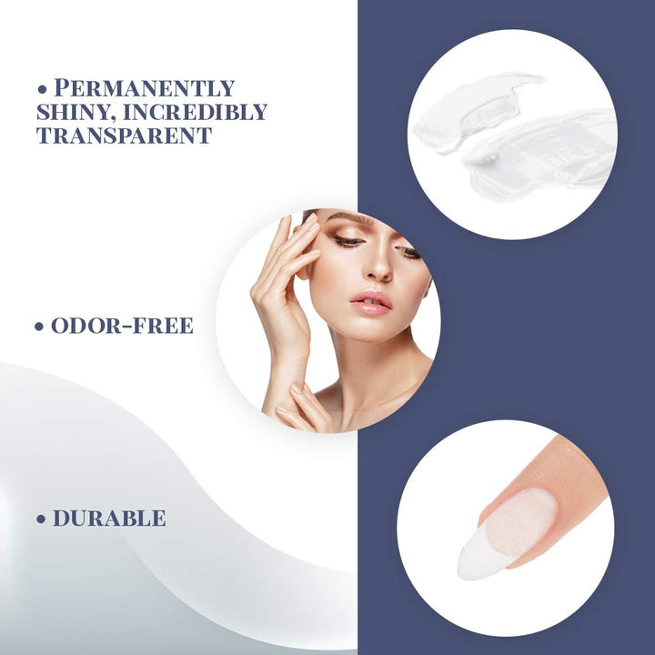 Hard Gel, LED/UV Builder Gel - Clear, Strong Acrylic Finish, Perfect for Nail Extensions, Sculpting & Overlays, Professional Quality, 2 Oz, 1-Pack