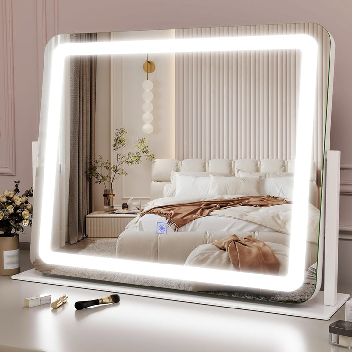 Vanity Mirror with Lights, 12.6"×15" LED Makeup Mirror, Lighted Makeup Mirror with Lights, Smart Touch Control Dimmable 3 Modes Light, Lighted up Mirror for Makeup Desk, Bedroom, Dressing Room