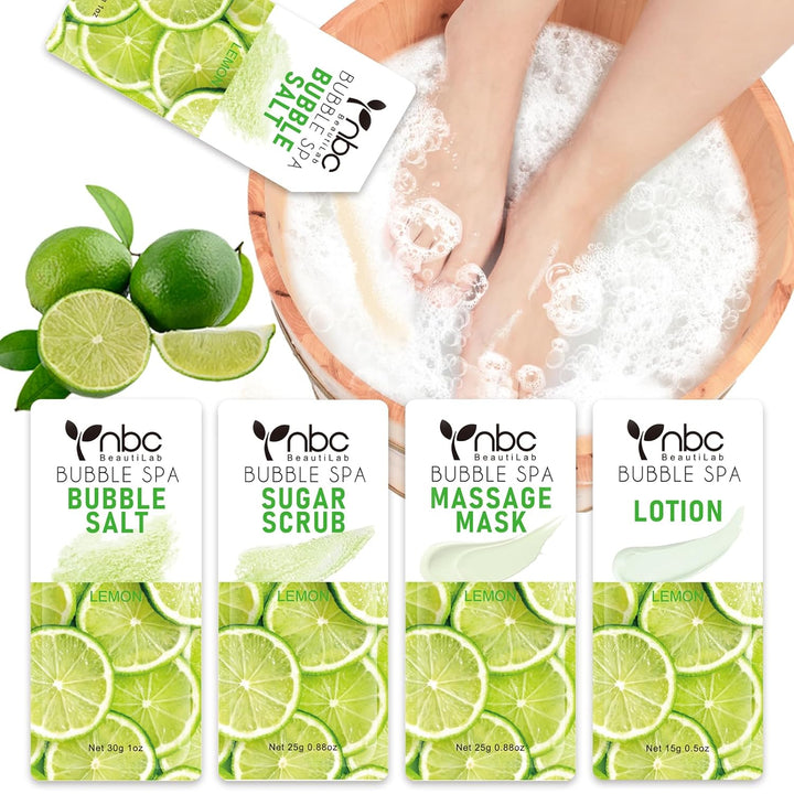 Pedicure Kit Foot Soak Set: Bubble Salt, Sugar Scrub, Massage Mask, Massage Lotion in a Box, 4 Step Foot Spa Kit for Dry Feet,Tired Feet（1 Set Lavender)