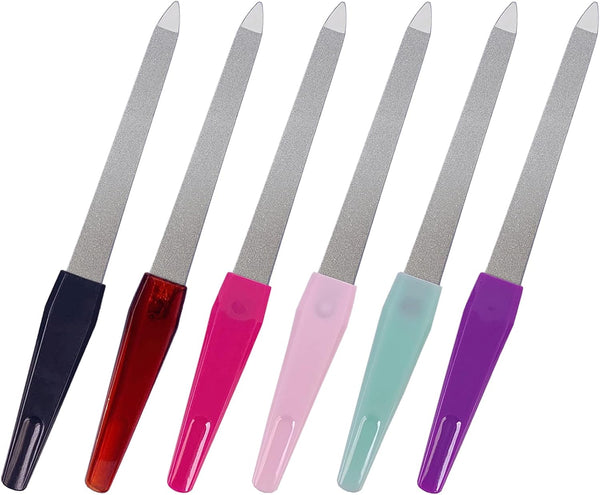 Metal Nail File (6 Pcs), Nail Files for Natural Nails Made of Stainless Steel, Sword Fingernail Files with Sharp Pointed Tip Non Slip Handle, Diamond Finger Nail Filers for Women Sapphire Grit