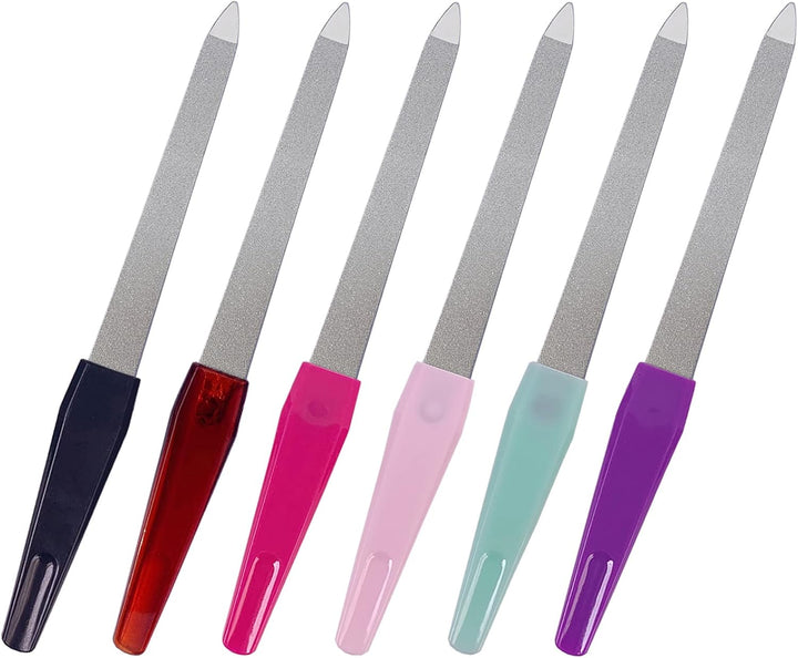 Metal Nail File (6 Pcs), Nail Files for Natural Nails Made of Stainless Steel, Sword Fingernail Files with Sharp Pointed Tip Non Slip Handle, Diamond Finger Nail Filers for Women Sapphire Grit