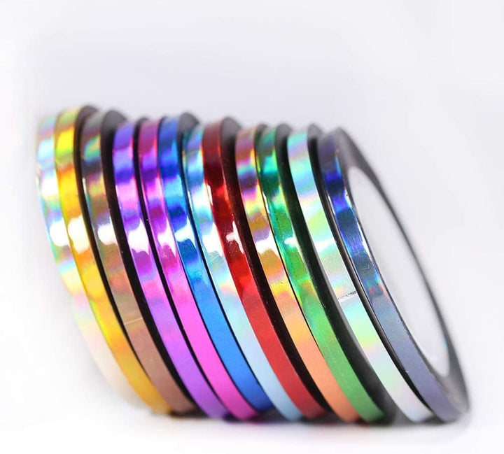 Nail Art Striping Tape Lines Kit 36 Pcs 1Mm 2Mm 3Mm Nail Tape Strips for Design DIY Silver Nails Striping Tape Case,Laser Holographic Nail Rolls Chrome Striping Tape Line