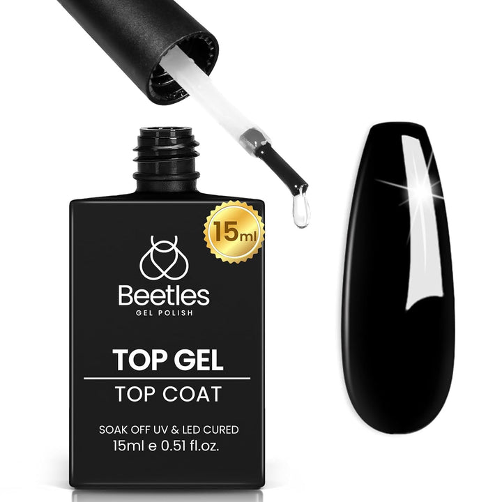 Beetles Top Coat Base Gel & Nail Glue Set-3Pcs No Wipe Top Coat Gel Nail Polish & Base Coat with 9 in 1 Nail Glue Shine Effect Long Lasting Soak off Uv Light Lamp Diy Fall Nail Gifts for Women & Girls