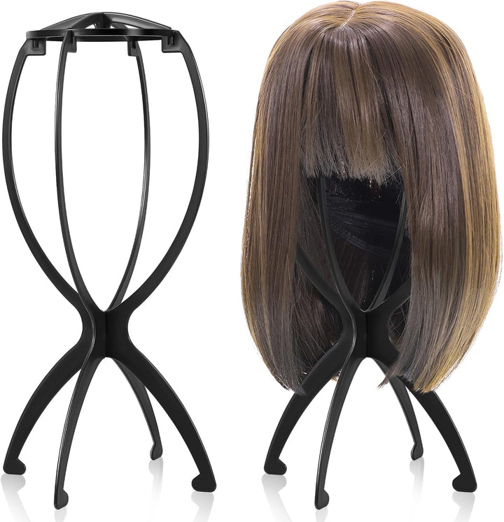 Wig Stand, Portable Wig Holder Wig Head Stand for All Wigs Travel Wig Hair Stylist Gifts for Women(Black (2 Pack))
