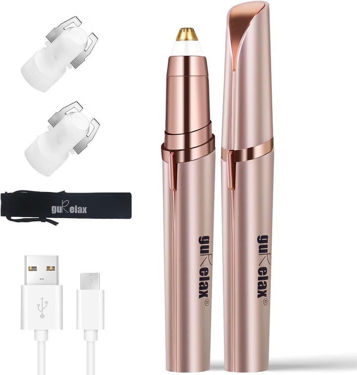 Eyebrow Trimmer for Women, Rechargeable Eyebrow Hair Remover, Painless Electric Razor with 2 X Replacement Heads, Eye Brow and Face Epilator Hair Removal (Rose Gold)