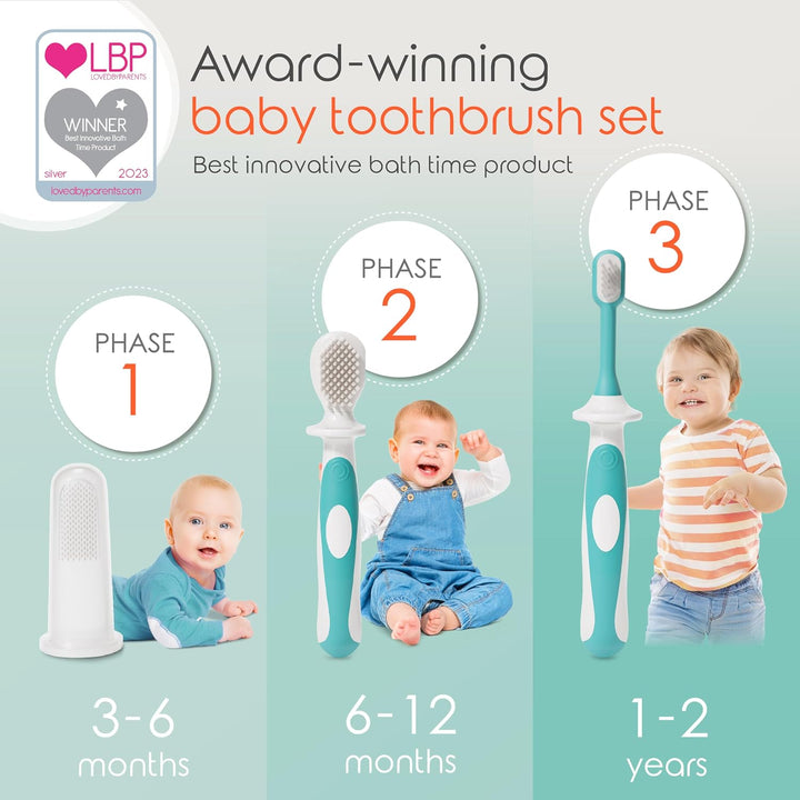 Baby Toothbrush & Toddler Toothbrush Set (0-2 Years) - Bpa-Free & Safety-Tested, 2023 Award Winner, Food-Grade Silicone (Teal)