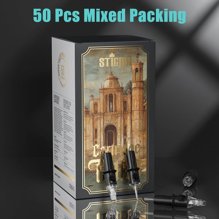 Tattoo Needles Assorted Sizes 50 Pcs Tattoo Cartridge Needles 0.35Mm（3Rl 5RL 7RL 9RL 5RS 7RS 9RS 7RM 9RM 9M1）*5 Disposable Tattoo Cartridges EN05X-50KIT-G