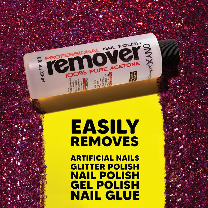 100% Pure Acetone Nail Polish Remover Kit with 7 Inch Nail File, 8 Fl Oz - Made in USA, Maximum-Strength Gel Polish Remover, Artificial & Glitter Nail Polish