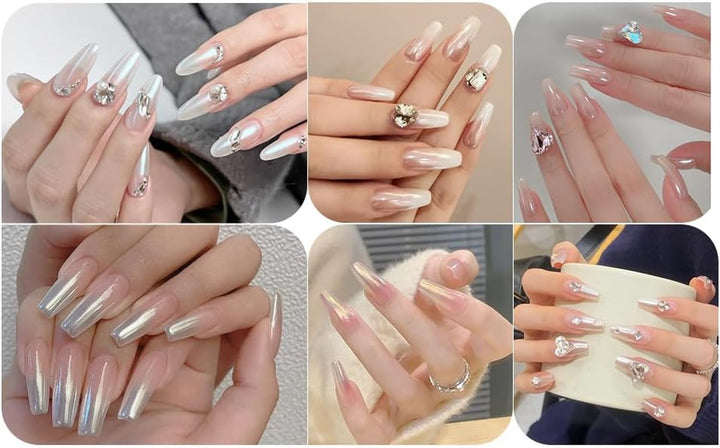 White Pearl Chrome Nail Powder,Iridescent Aurora Powder Metallic Mirror Effect Pigment Pearlescent Mermaid Pigment Pearl Glitter Dust Kit,Nail Art Decoration, Resin Craft