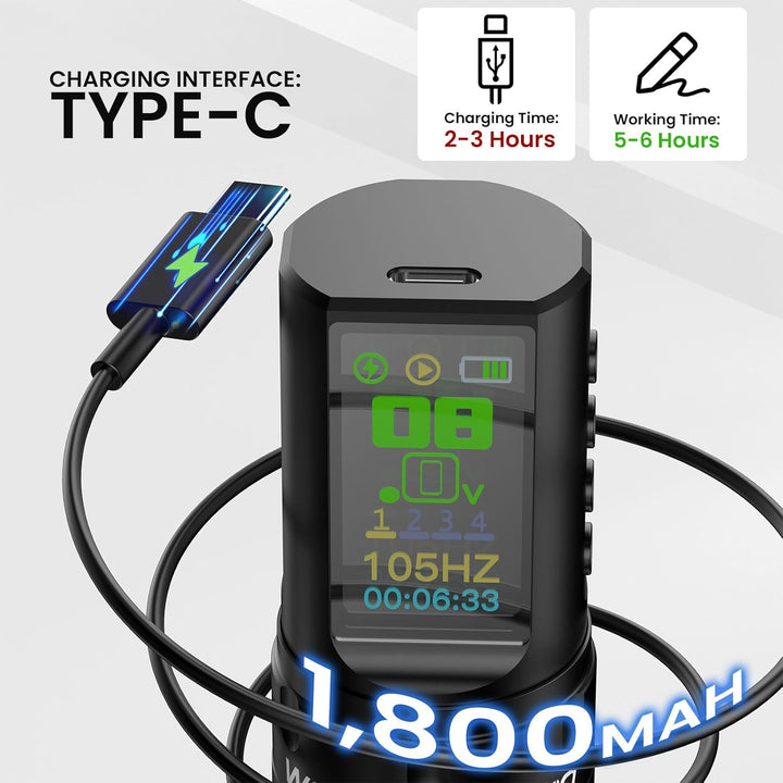 WORMHOLE PRO Tattoo Gun AQUILA Wireless Tattoo Machine Multi-Function Smart Tattoo Pen 1,800Mah Battery with Replacement Power Supply, Smart Display, Brushless Motor, 7 Strokes Length