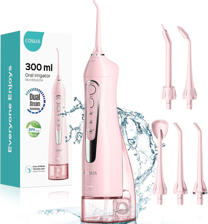 Water Dental Flosser Teeth Pick: Portable Cordless Oral Irrigator 300ML Rechargeable Travel Irrigation Cleaner IPX7 Waterproof Electric Flossing Machine for Teeth Cleaning C20(F5020E)