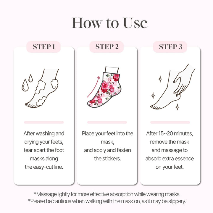 PETITFEE Rose Petal Satin Foot Mask (5Pairs) - Intensive Nourishing Socks, Rose Scented Foot Repair Masks with Peptide, Collagen, Shea Butter, Urea for Silky Smooth Feet, Foot Treatment, Body Mask