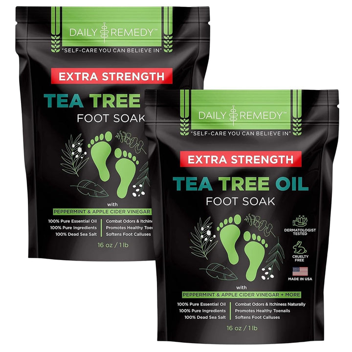 EXTRA STRENGTH Tea Tree Oil Foot Soak W/ Epsom Salt Made in USA Toenails，Athlete'S Foot，Itchy Feet，Stubborn Smelly Foot Odor，Pedicure Calluses & Soothes Sore Tired Achy Feet 16 Oz，Black